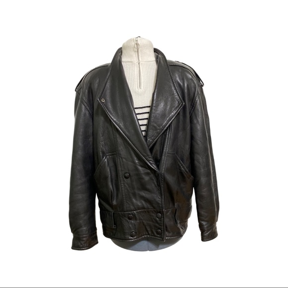 Vintage Slouchy Leather Jacket - Unisex Small Oversized Fit - Picture 8 of 13